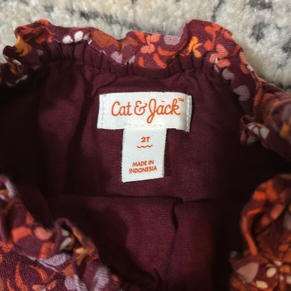 Cat & Jack Burgundy Floral Short Sleeve Toddler Dress 2T - Picture 2 of 6